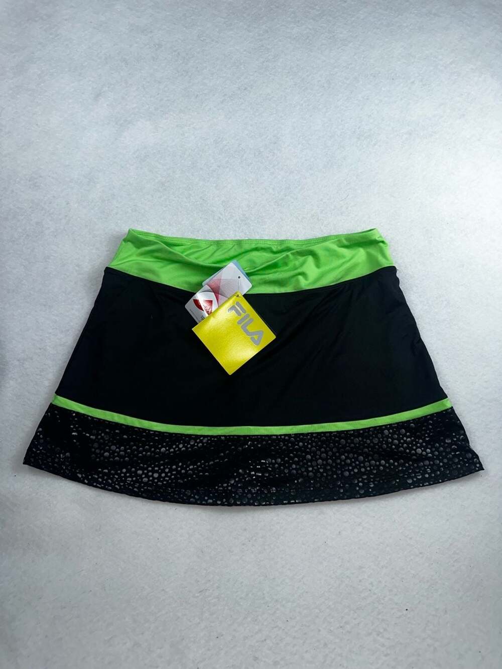 NWT FILA Spotlight Set Active Skort Black Neon Green Mesh Trim Medium